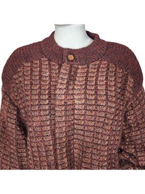 Vintage Avon Celli Italy Waffle Knit Wool Blend Jacket With Plaid Reversible Des